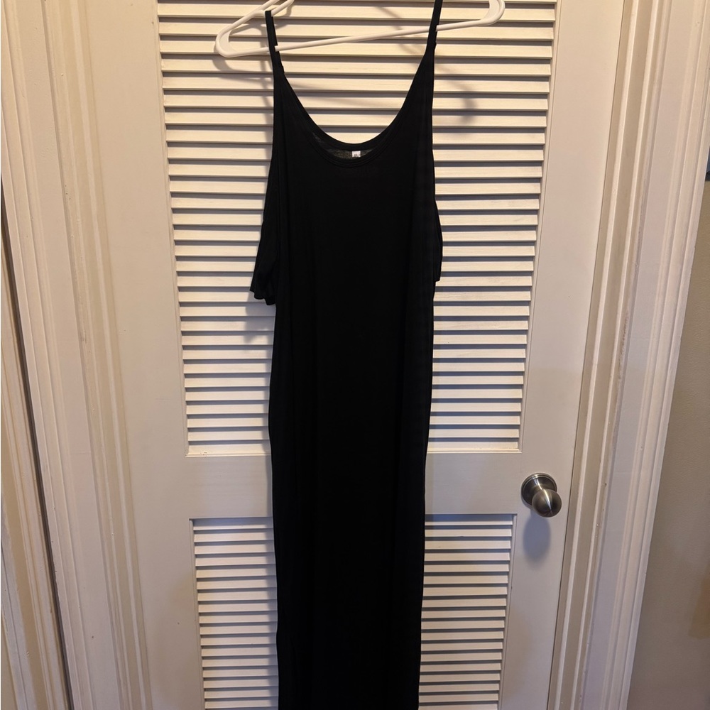 Black Cold Shoulder Maxi Dress - Classic Slip Style